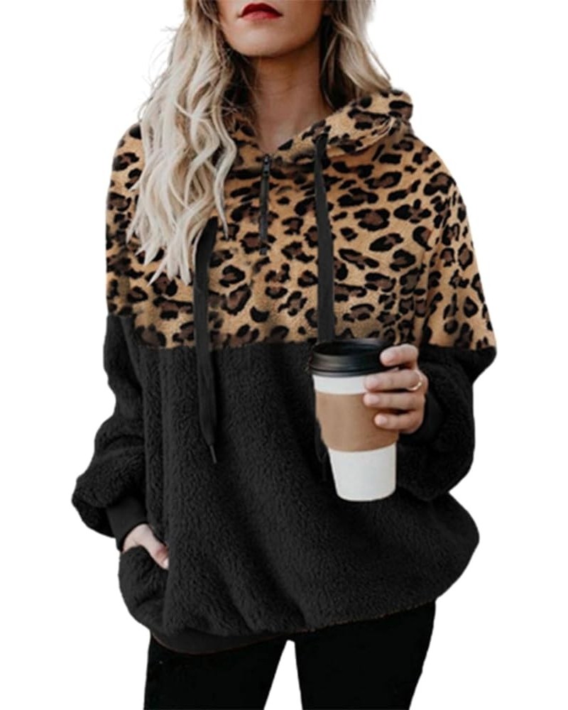 Women Hoodie Plush Sweater Fashion Leopard Print Tees Sweatshirt Workout Hoodies Sexy Fall Long Sleeve Pullover Tops Black $1...