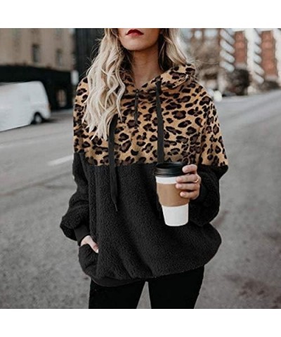 Women Hoodie Plush Sweater Fashion Leopard Print Tees Sweatshirt Workout Hoodies Sexy Fall Long Sleeve Pullover Tops Black $1...