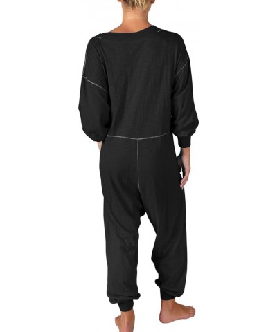 Women's Casual Long Sleeve Jumpsuits V Neck Loose Jogger Long Pants Rompers with Pockets Black $21.72 Jumpsuits