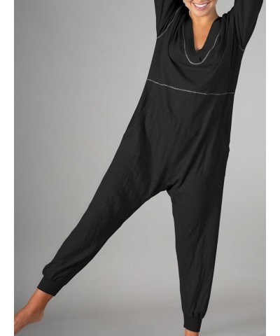 Women's Casual Long Sleeve Jumpsuits V Neck Loose Jogger Long Pants Rompers with Pockets Black $21.72 Jumpsuits