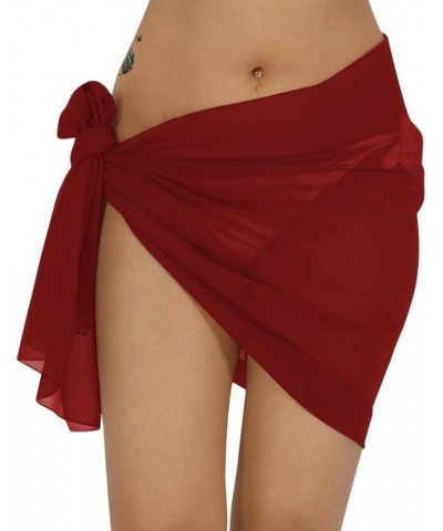 Sarong Swimsuit Coverup for Women Chiffon Long Bathing Suit Wrap Sheer Bathing Suit Bottom Half Solid Theme Plain, Maroon $10...