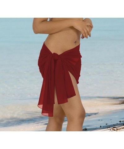 Sarong Swimsuit Coverup for Women Chiffon Long Bathing Suit Wrap Sheer Bathing Suit Bottom Half Solid Theme Plain, Maroon $10...