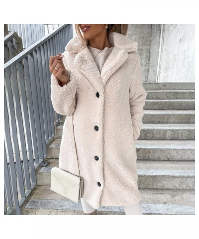 Womens Winter Coats Sherpa Fleece Overcoat Lapel Button Teddy Bear Jackets Warm Plush Mid Length Plus Size Outerwear A01_beig...