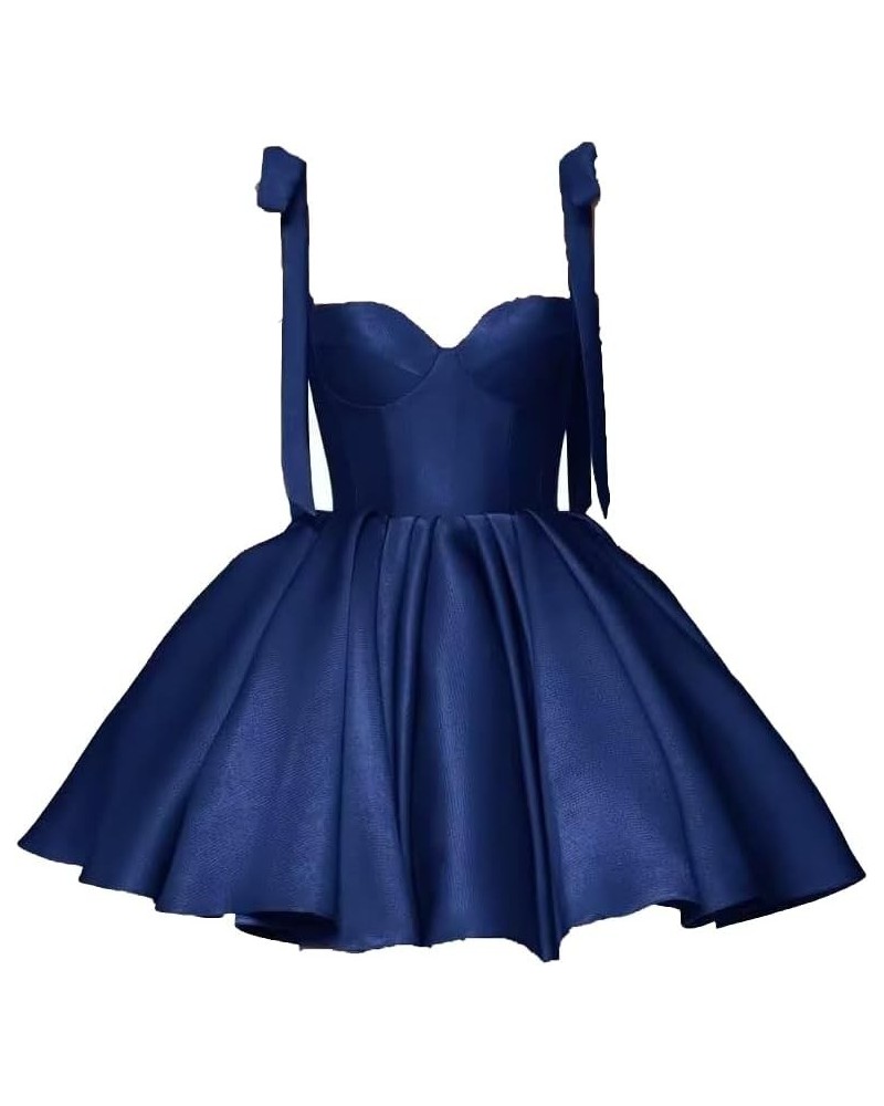 Short Homecoming Dresses for Teens Ruched Satin Formal Dress Spaghetti Strap Sweetheart Neck Prom Gown ZA99 Blue $22.54 Dresses