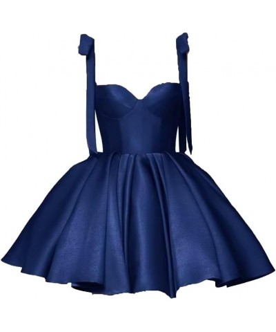 Short Homecoming Dresses for Teens Ruched Satin Formal Dress Spaghetti Strap Sweetheart Neck Prom Gown ZA99 Blue $22.54 Dresses