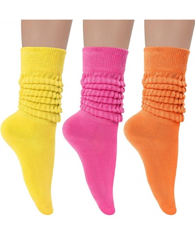 3 Pairs Women's Slouch Socks Cotton Knit Knee High Scrunch Sock Size 6-11 Rose-orange-yellow $11.77 Activewear