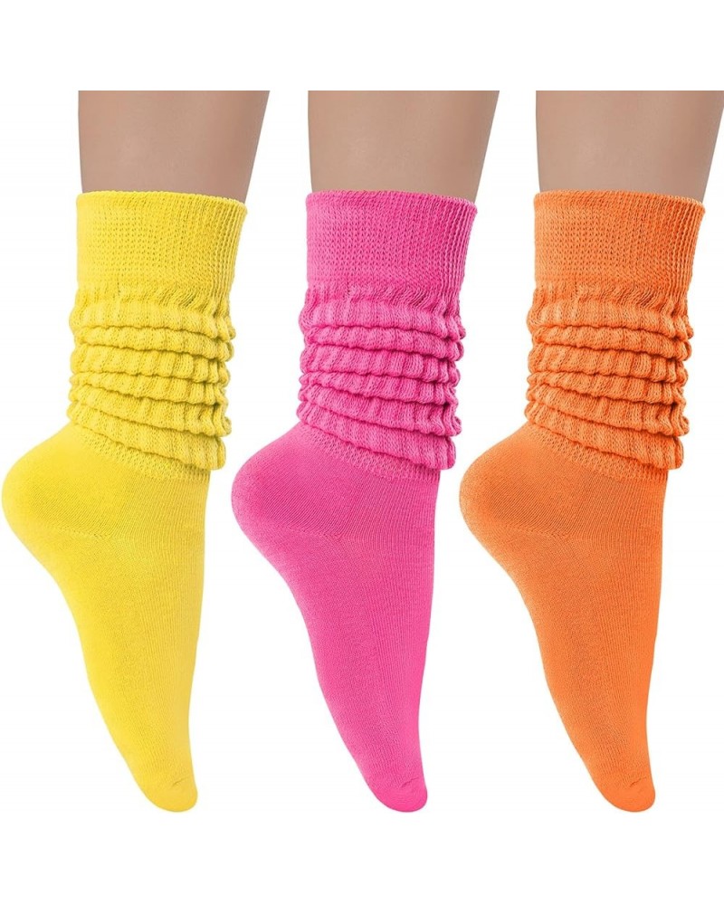 3 Pairs Women's Slouch Socks Cotton Knit Knee High Scrunch Sock Size 6-11 Rose-orange-yellow $11.77 Activewear