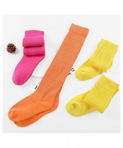 3 Pairs Women's Slouch Socks Cotton Knit Knee High Scrunch Sock Size 6-11 Rose-orange-yellow $11.77 Activewear