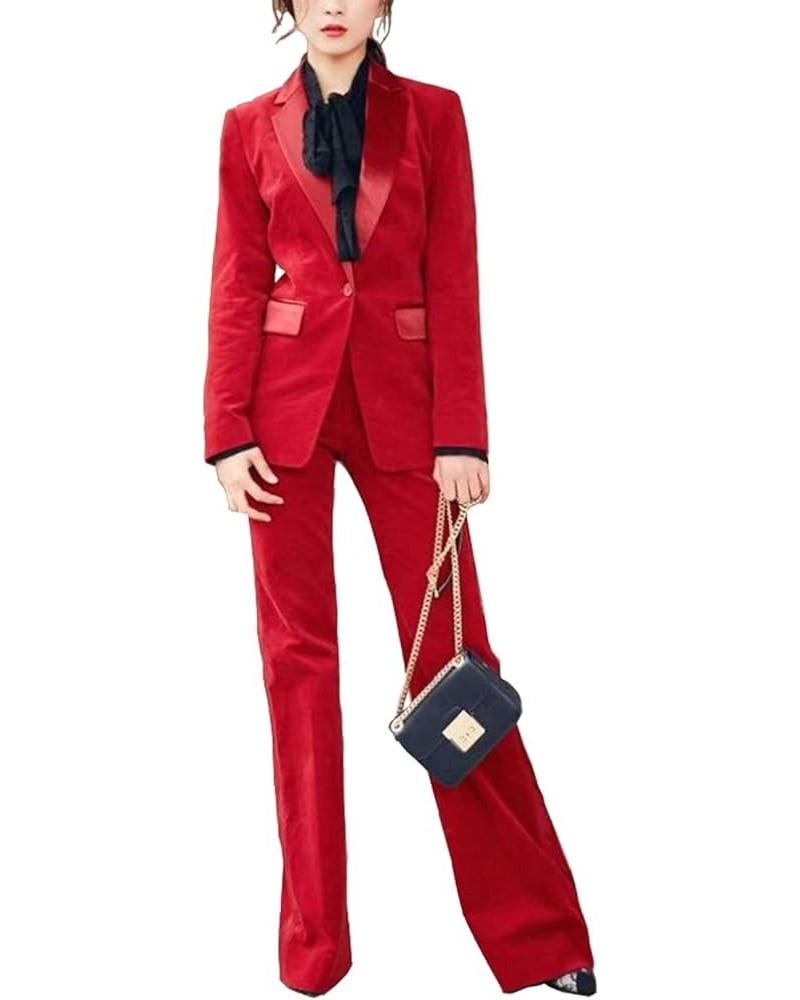 Women's Velvet Pant Suits Set Business Lady Office Tuxedos Formal Work Wear Red $40.32 Suits