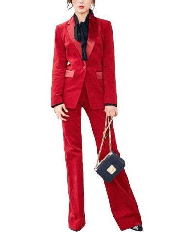 Women's Velvet Pant Suits Set Business Lady Office Tuxedos Formal Work Wear Red $40.32 Suits