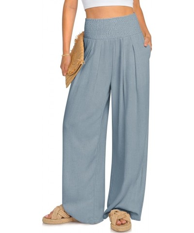 Women's Linen Palazzo Pants Summer Boho Wide Leg High Waisted Lounge Casual Beach Pants with Pockets Lake $13.24 Pants