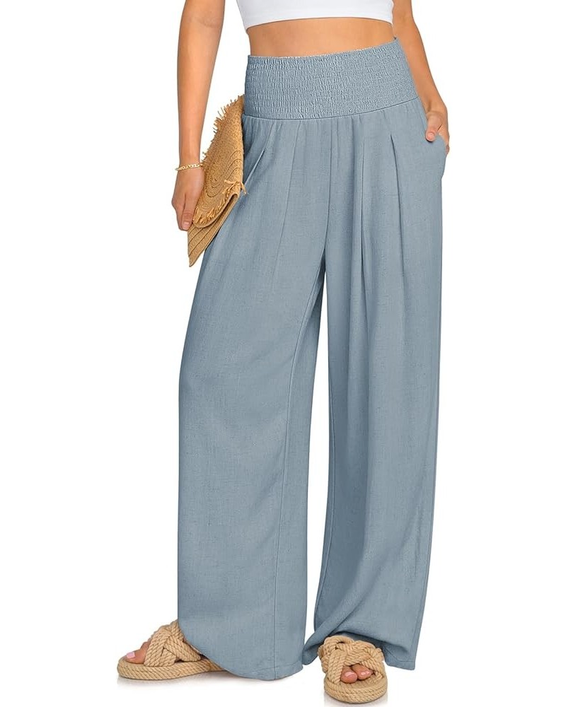 Women's Linen Palazzo Pants Summer Boho Wide Leg High Waisted Lounge Casual Beach Pants with Pockets Lake $13.24 Pants