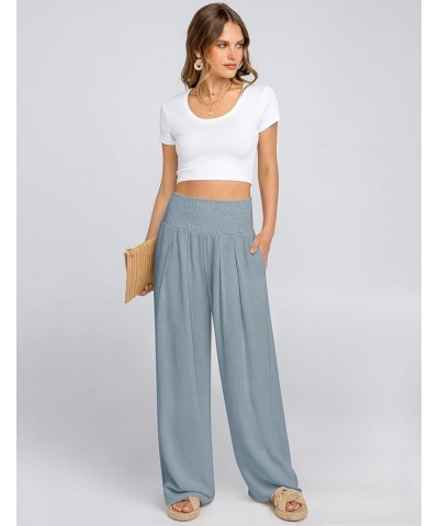 Women's Linen Palazzo Pants Summer Boho Wide Leg High Waisted Lounge Casual Beach Pants with Pockets Lake $13.24 Pants