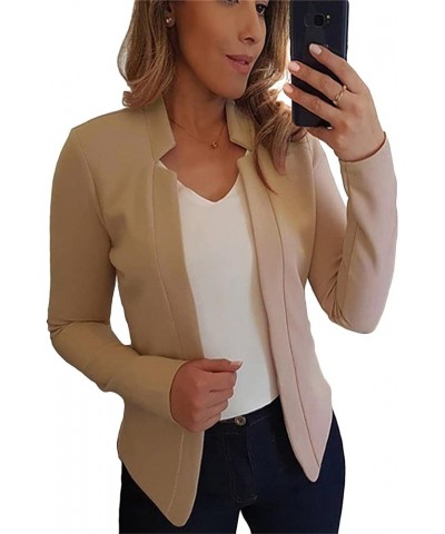 Womens Formal Solid Color Short Blazer Work Office Long Sleeve Jacket Open Front Cardigans Apricot Grey $11.04 Blazers