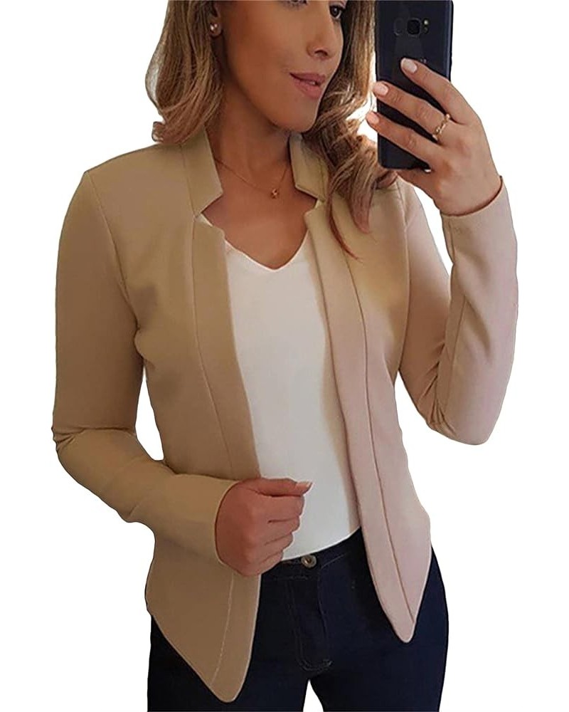 Womens Formal Solid Color Short Blazer Work Office Long Sleeve Jacket Open Front Cardigans Apricot Grey $11.04 Blazers