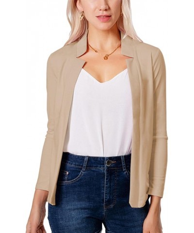 Womens Formal Solid Color Short Blazer Work Office Long Sleeve Jacket Open Front Cardigans Apricot Grey $11.04 Blazers