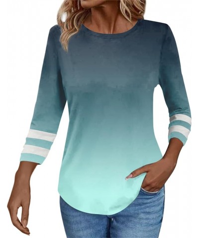 Valentine's Day Womens Tunic Tops 3/4 Sleeve Crewneck Shirts Love Print Blouses Summer Three Quarter Sleeve Tunic Top Cyan-s1...