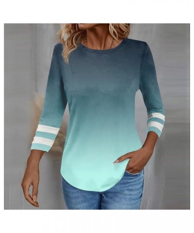 Valentine's Day Womens Tunic Tops 3/4 Sleeve Crewneck Shirts Love Print Blouses Summer Three Quarter Sleeve Tunic Top Cyan-s1...