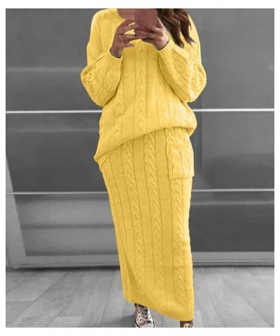 Women's Cable Knit Long Skirt 2 Piece Outfit Chunky Oversized Pullover Sweater Top and Long Pencil Skirt Sets Bright Yellow $...