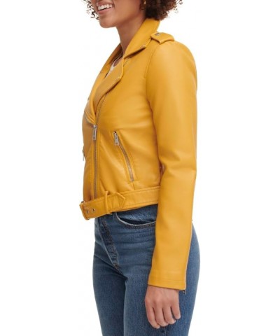 Women's Belted Faux Leather Moto Jacket (Regular & Plus Size) Gold $32.08 Coats