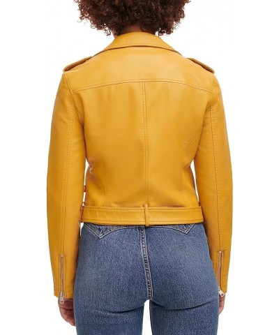 Women's Belted Faux Leather Moto Jacket (Regular & Plus Size) Gold $32.08 Coats