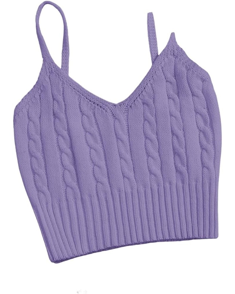 Women's Ribbed Knit Spaghetti Strap Sleeveless V Neck Cami Crop Top Camisole Violet Purple $7.94 Tanks