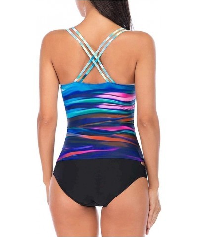 Women's V Neck Tankini Set Criss Cross Back Tankini Top with Bikini Bottom Two Piece Bathing Suits Print-9 $19.59 Swimsuits