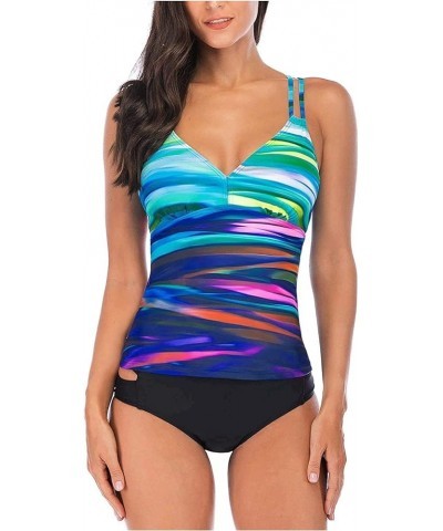 Women's V Neck Tankini Set Criss Cross Back Tankini Top with Bikini Bottom Two Piece Bathing Suits Print-9 $19.59 Swimsuits