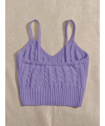 Women's Ribbed Knit Spaghetti Strap Sleeveless V Neck Cami Crop Top Camisole Violet Purple $7.94 Tanks