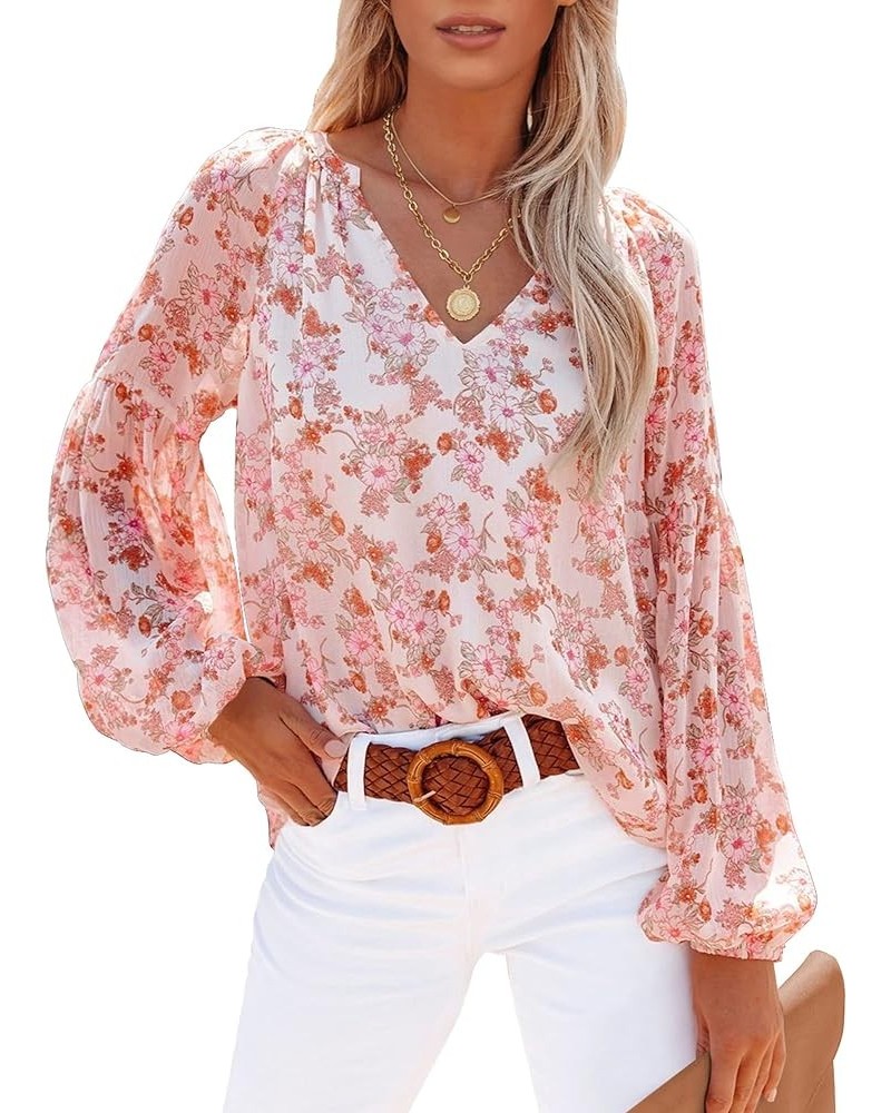 Womens Long Sleeve Blouse Boho Tops for Women Casual Floral Dressy Blouses V Neck Shirts Soft Pink Floral $12.74 Tops