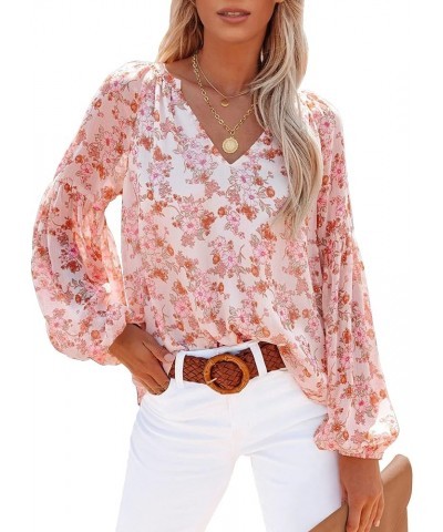 Womens Long Sleeve Blouse Boho Tops for Women Casual Floral Dressy Blouses V Neck Shirts Soft Pink Floral $12.74 Tops