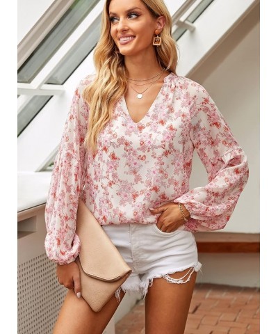 Womens Long Sleeve Blouse Boho Tops for Women Casual Floral Dressy Blouses V Neck Shirts Soft Pink Floral $12.74 Tops