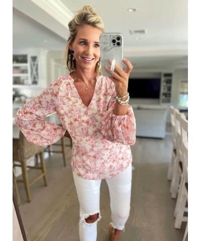 Womens Long Sleeve Blouse Boho Tops for Women Casual Floral Dressy Blouses V Neck Shirts Soft Pink Floral $12.74 Tops