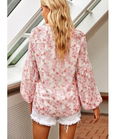 Womens Long Sleeve Blouse Boho Tops for Women Casual Floral Dressy Blouses V Neck Shirts Soft Pink Floral $12.74 Tops