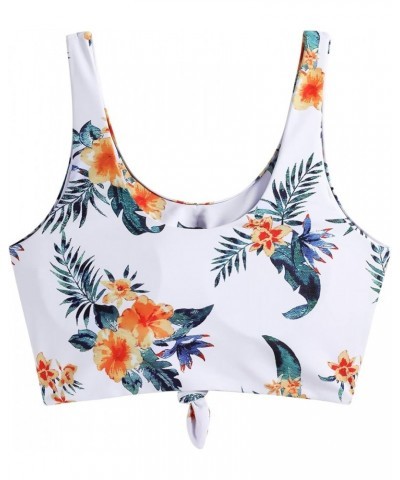 Women's Front Knot Bikini Tops Crop Tankini Top Scoop Neck Padded Bathing Suit Tops 1-tropical White $12.00 Swimsuits