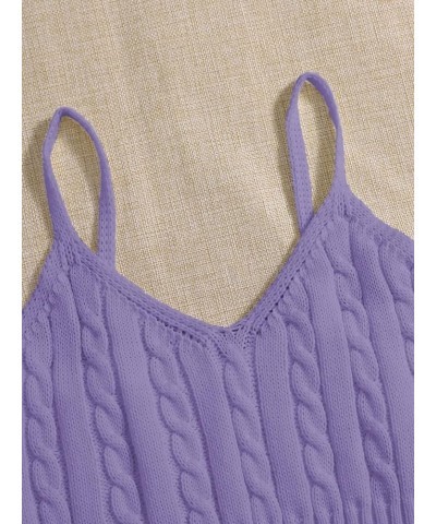 Women's Ribbed Knit Spaghetti Strap Sleeveless V Neck Cami Crop Top Camisole Violet Purple $7.94 Tanks