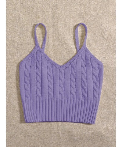 Women's Ribbed Knit Spaghetti Strap Sleeveless V Neck Cami Crop Top Camisole Violet Purple $7.94 Tanks