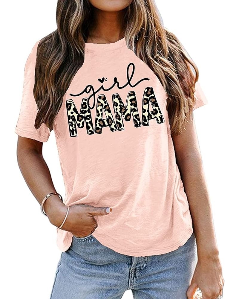 Mama Tshirt for Women Leopard Girl Mama T-Shirt Casual Mom of Girls Tee Mother's Day Top Tees Pink $12.24 Tops