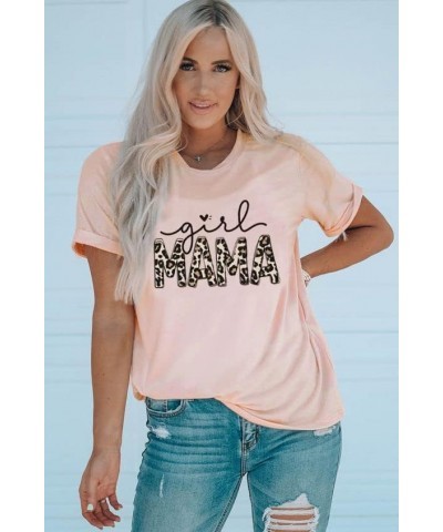 Mama Tshirt for Women Leopard Girl Mama T-Shirt Casual Mom of Girls Tee Mother's Day Top Tees Pink $12.24 Tops