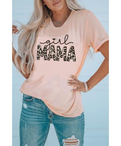 Mama Tshirt for Women Leopard Girl Mama T-Shirt Casual Mom of Girls Tee Mother's Day Top Tees Pink $12.24 Tops