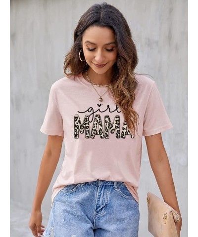 Mama Tshirt for Women Leopard Girl Mama T-Shirt Casual Mom of Girls Tee Mother's Day Top Tees Pink $12.24 Tops