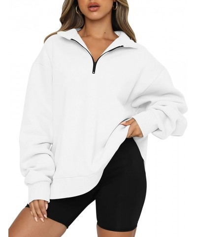 Womens Sweatshirts Oversized Half Zip Long Sleeve Solid Color Drop Shoulder Pullover Jacket Trendy Hoodie Outfits White $14.5...