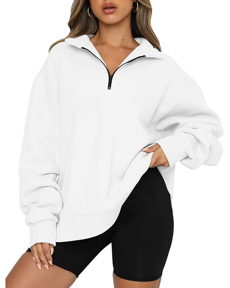 Womens Sweatshirts Oversized Half Zip Long Sleeve Solid Color Drop Shoulder Pullover Jacket Trendy Hoodie Outfits White $14.5...