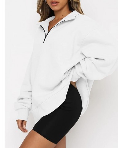 Womens Sweatshirts Oversized Half Zip Long Sleeve Solid Color Drop Shoulder Pullover Jacket Trendy Hoodie Outfits White $14.5...