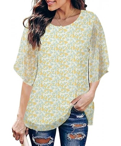 Summer Blouses For Women Dressy Casual 3/4 Sleeve Mesh Tunic Tops To Wear With Leggings M-4XL B1 270 Flower $16.19 Tops