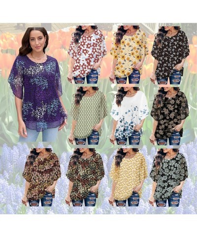 Summer Blouses For Women Dressy Casual 3/4 Sleeve Mesh Tunic Tops To Wear With Leggings M-4XL B1 270 Flower $16.19 Tops