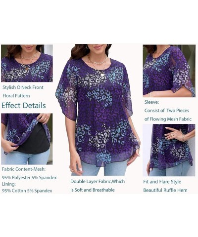 Summer Blouses For Women Dressy Casual 3/4 Sleeve Mesh Tunic Tops To Wear With Leggings M-4XL B1 270 Flower $16.19 Tops