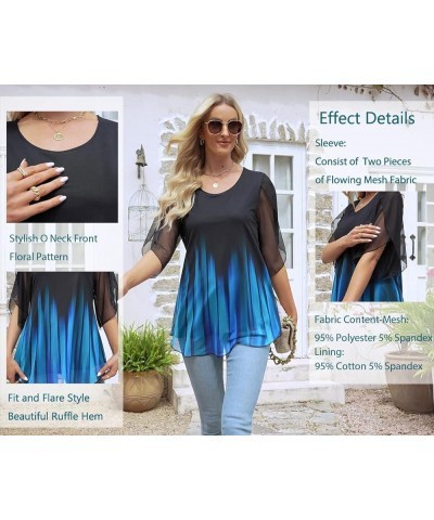 Summer Blouses For Women Dressy Casual 3/4 Sleeve Mesh Tunic Tops To Wear With Leggings M-4XL B1 270 Flower $16.19 Tops