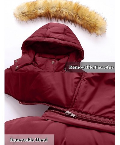 Women's Down Thicken Winter Coat Quilted Warm Puffer Jacket with Removable Fur Hood Wine Red $32.24 Jackets