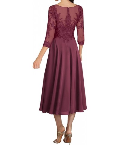 Mother of The Bride Dresses Tea Length Lace 3/4 Sleeve Chiffon Evening Dress Formal Gowns Peacock $41.00 Dresses